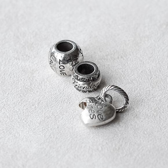 Brighton 3 PC Charms Love Bites Apple Friends Love Laugh Spacer Beads Silver Set - Picture 2 of 3